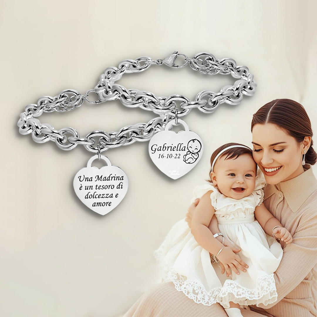 Bracciale Madrina Battesimo Cuore Personalizzato con incisione