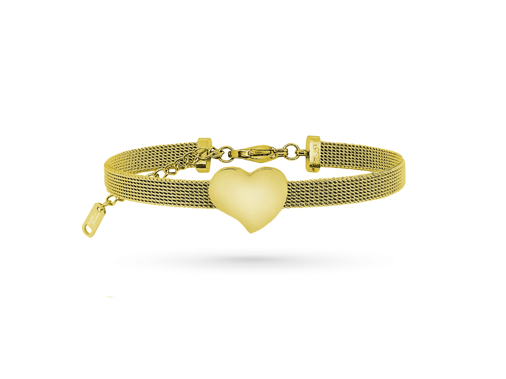 Bracciale con cuore maglia Milano dorato con incisione personalizzata 1 fronte Bracciale con cuore maglia Milano dorato con incisione personalizzata 1 fronte