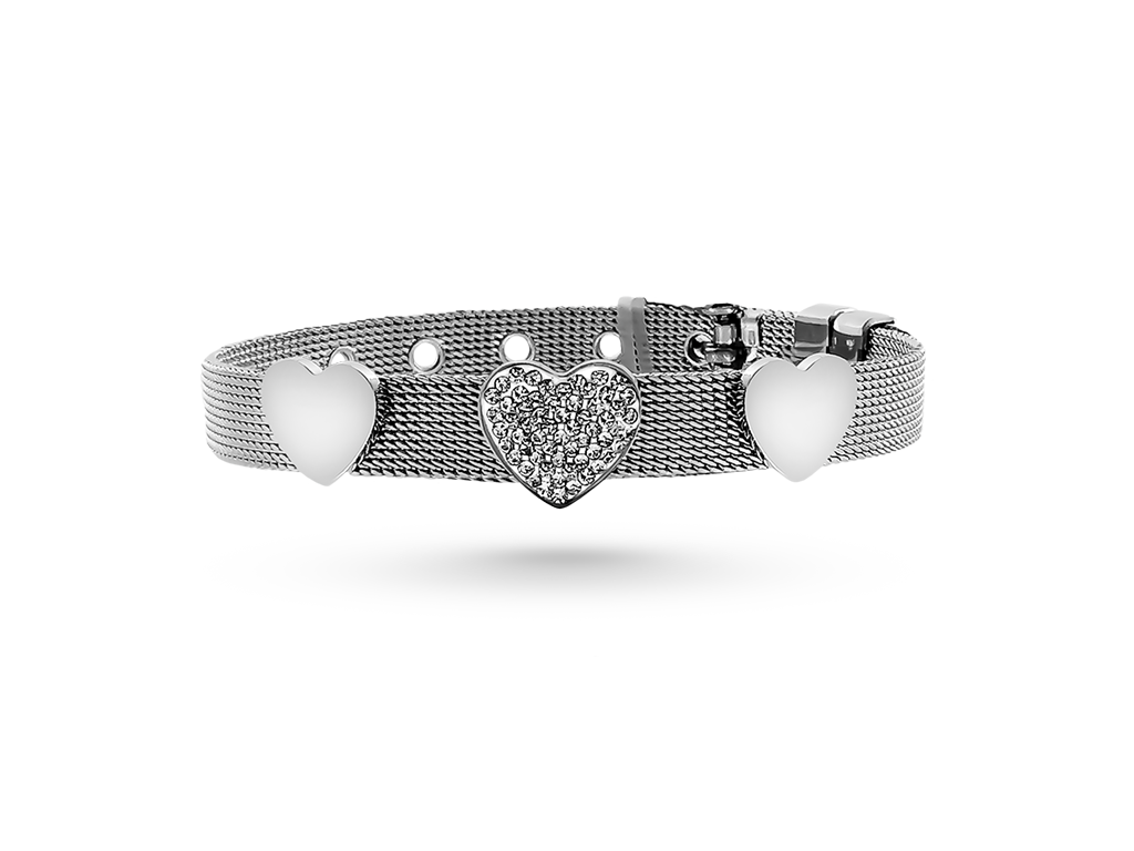 Bracciale maglia Milano con cuori per donna con incisione personalizzata Bracciale maglia Milano con cuori per donna con incisione personalizzata