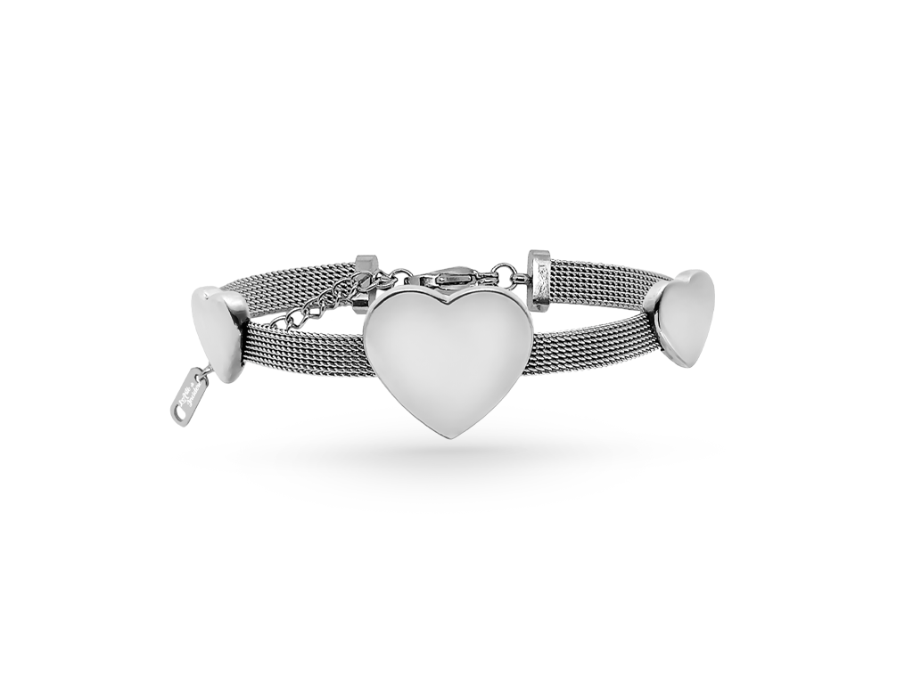 Bracciale maglia Milano donna con tre cuori spessi incisione personalizzata Bracciale maglia Milano donna con tre cuori spessi incisione personalizzata