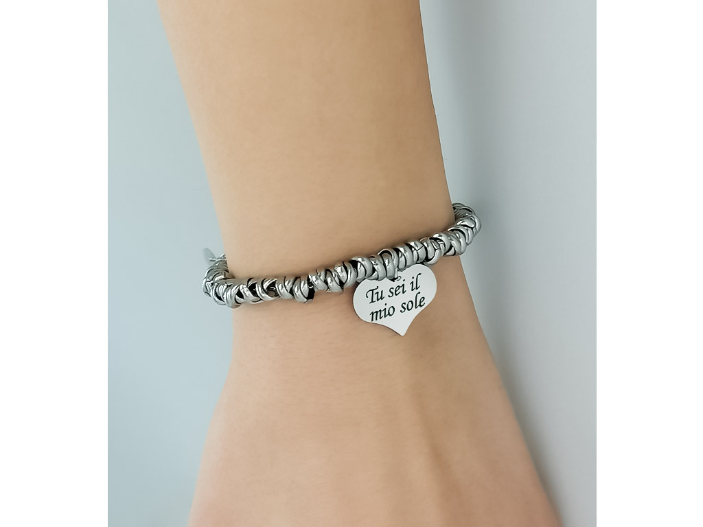 Bracciale nodini con cuore per donna incisione personalizzata con dedica