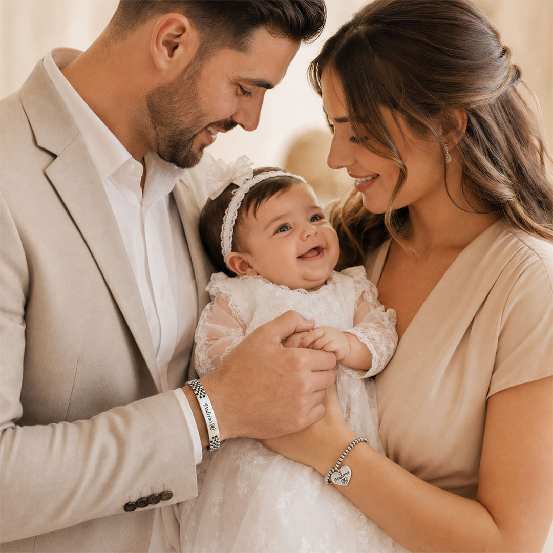 Bracciali Coppia Madrina e Padrino Battesimo Personalizzati Indossati Lui e Lei