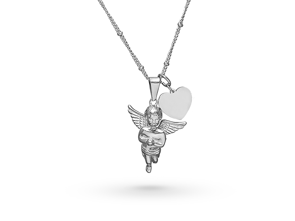 Collana Angelo con Cuore Incisione Personalizzata 1 per Lato