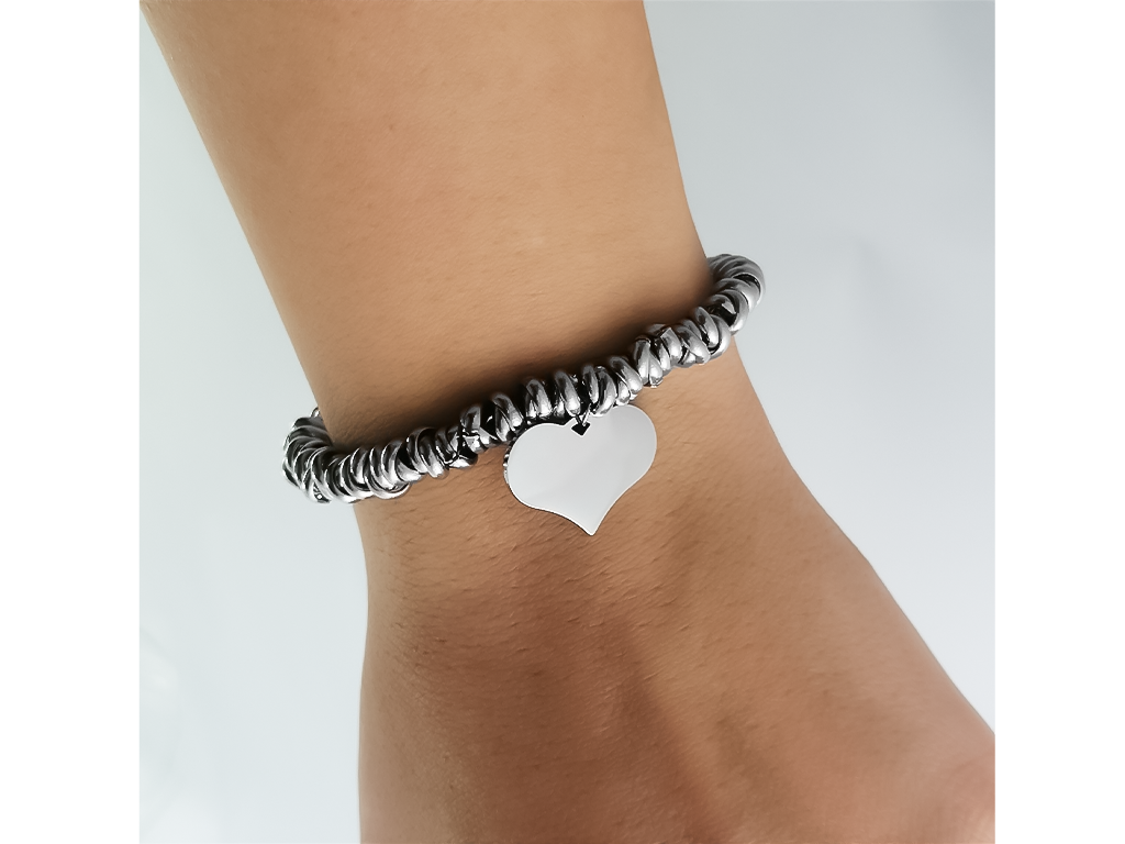 Bracciale Donna con cuore e maglia a nodini incisione personalizzata con 1 dedica Bracciale Donna con cuore e maglia a nodini incisione personalizzata con 1 dedica