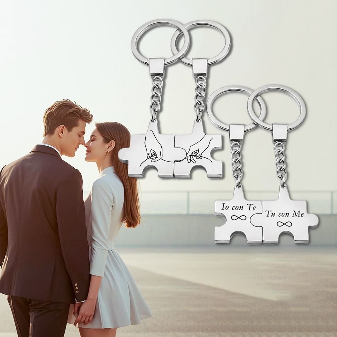 Portachiavi Puzzle Coppia con 1 Incisione Personalizzata