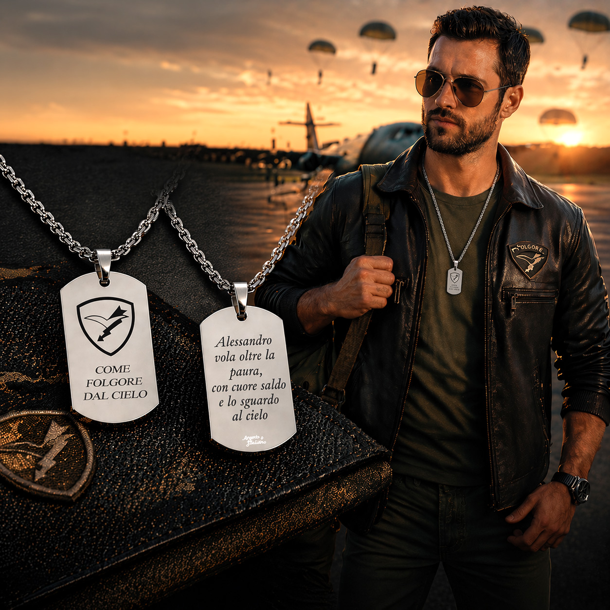 Collana Paracadutisti Folgore Piastrina Personalizzata Sfondo