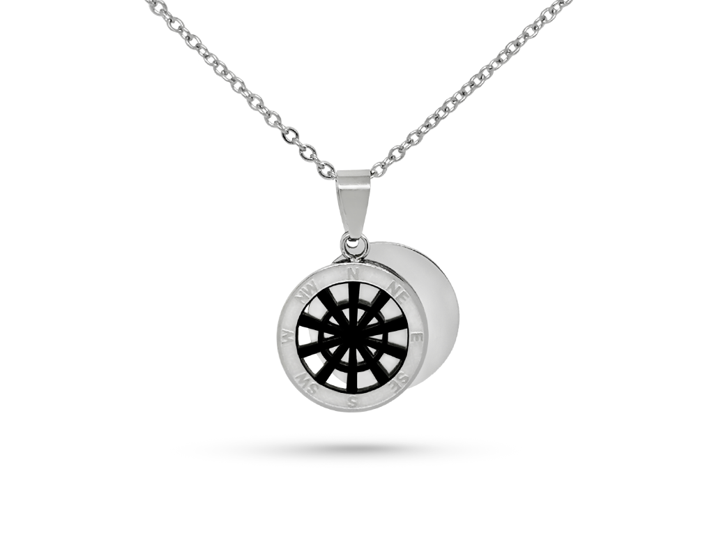 Collana timone incisioni personalizzata 2 ciondoli argentato e nero Collana timone incisioni personalizzata 2 ciondoli argentato e nero