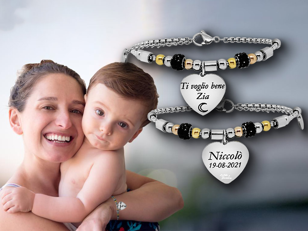 Bracciale con ciondolo cuore e strass per la zia con incisione personalizzata Bracciale con ciondolo cuore e strass per la zia con incisione personalizzata
