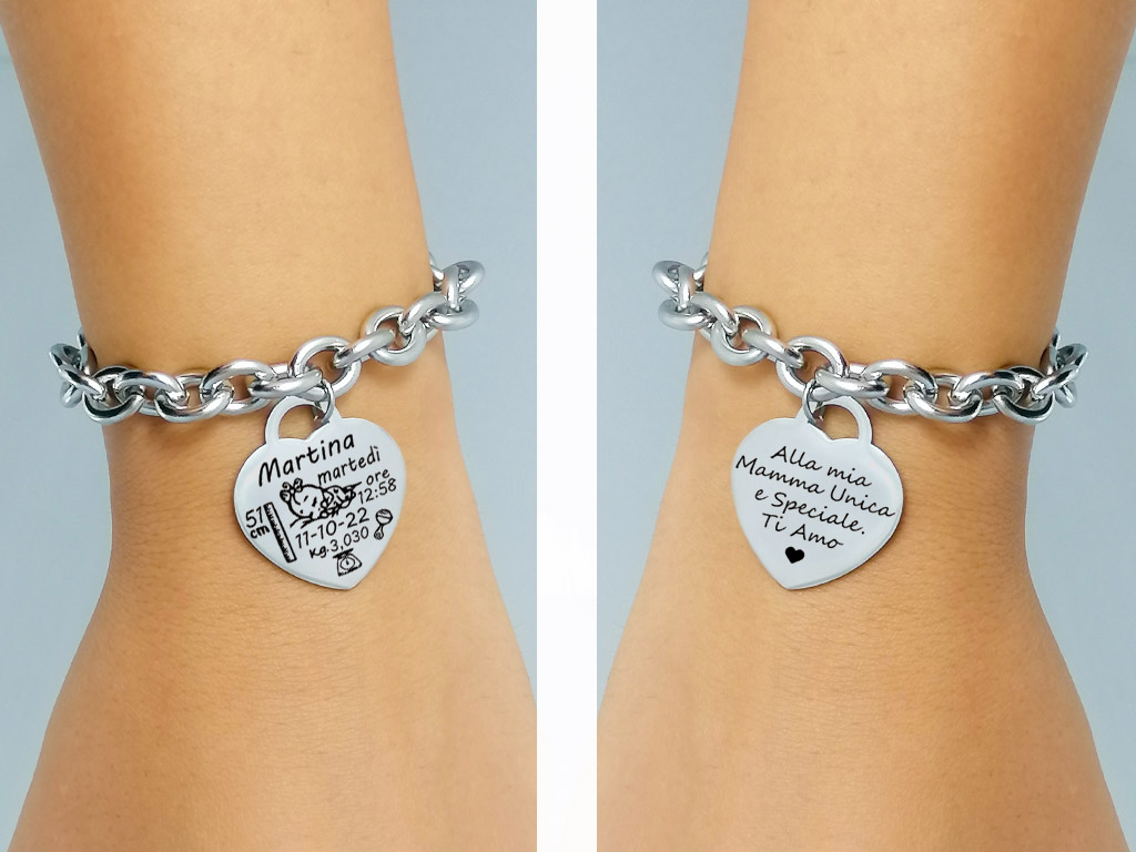 Bracciale nascita per neo mamma Incisione personalizzata con dedica Bracciale nascita per neo mamma Incisione personalizzata con dedica