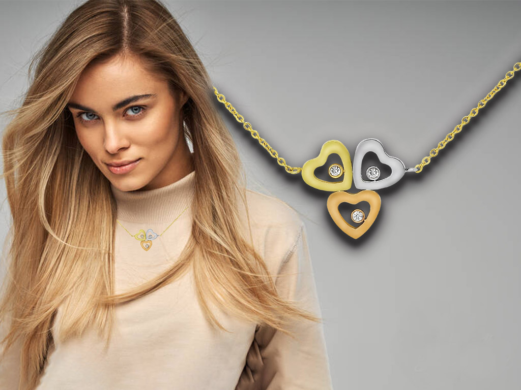 Collana Girocollo Con Tre Cuori 3 Punti Luce Per Donna