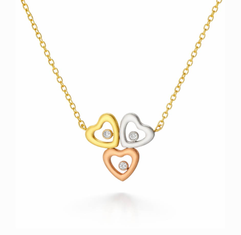 Collana Girocollo Con Tre Cuori e 3 Punti Luce Donna