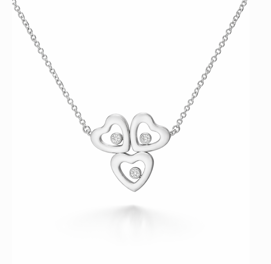 Collana Girocollo Con Tre Cuori e Punti Luce