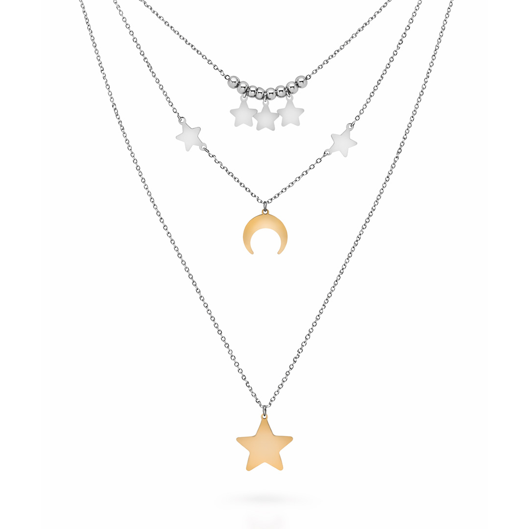 Collana Luna e Stelle Bicolore con Incisione Personalizzata