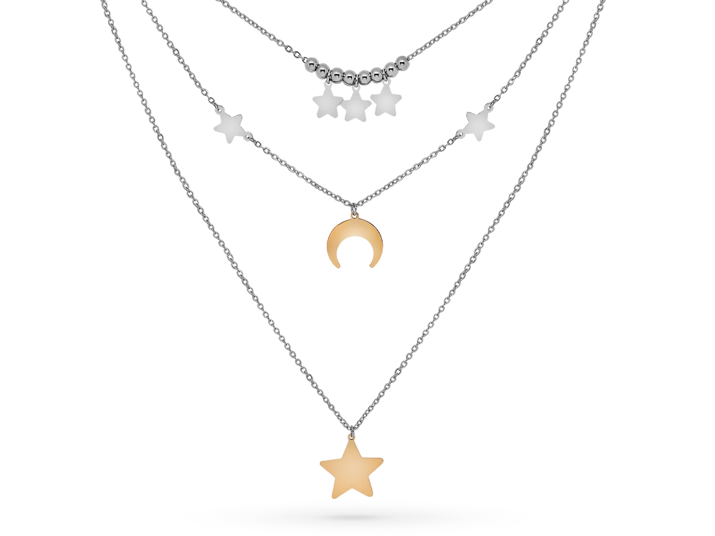 Collana Luna e Stelle Bicolore con Incisione Personalizzata