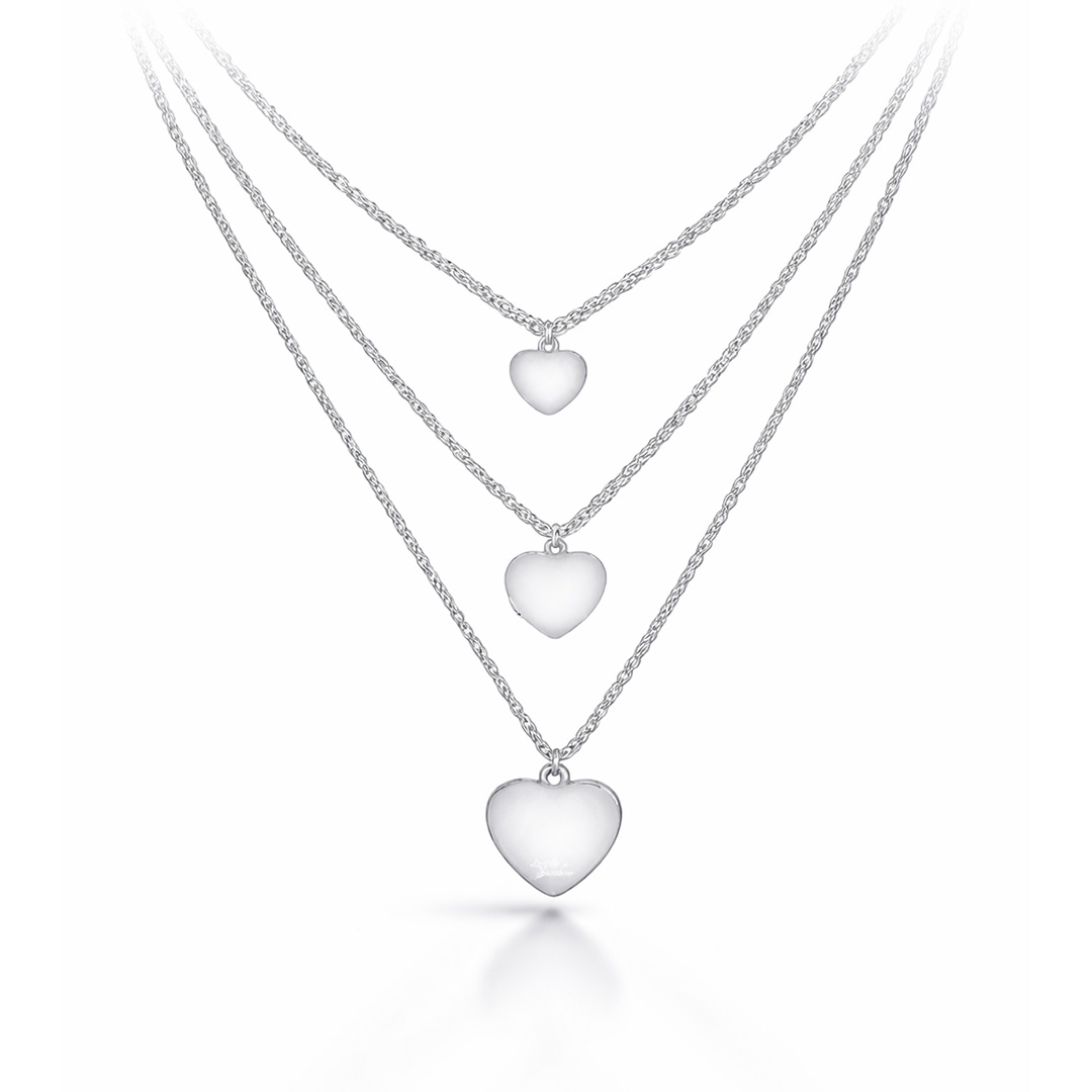 Collana a Tre Fili con Tre Cuori Argentati Personalizzati Retro