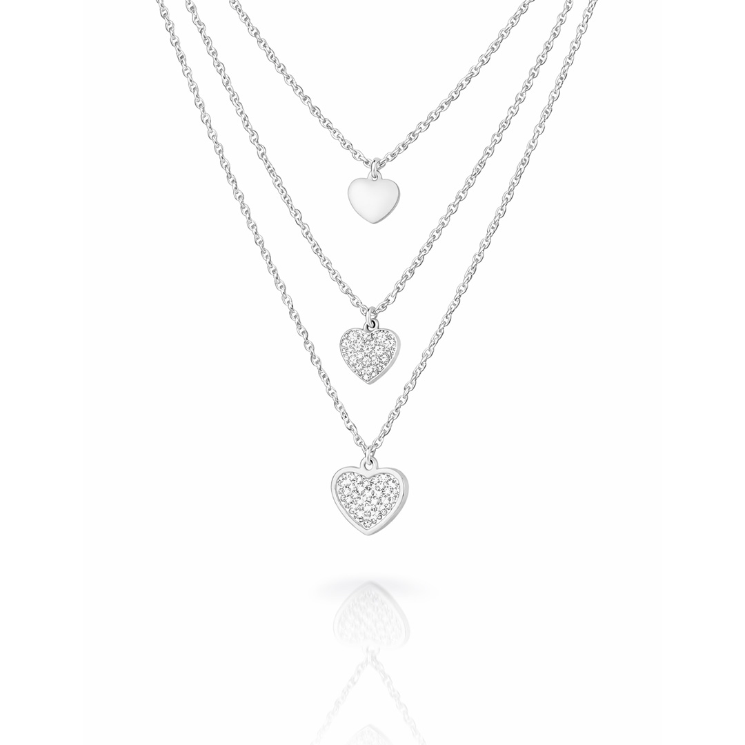 Collana a Tre Fili con Tre Cuori Argentati Personalizzati