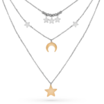 Collana luna e stelle a tre fili bicolore incisione personalizzata 1 per lato