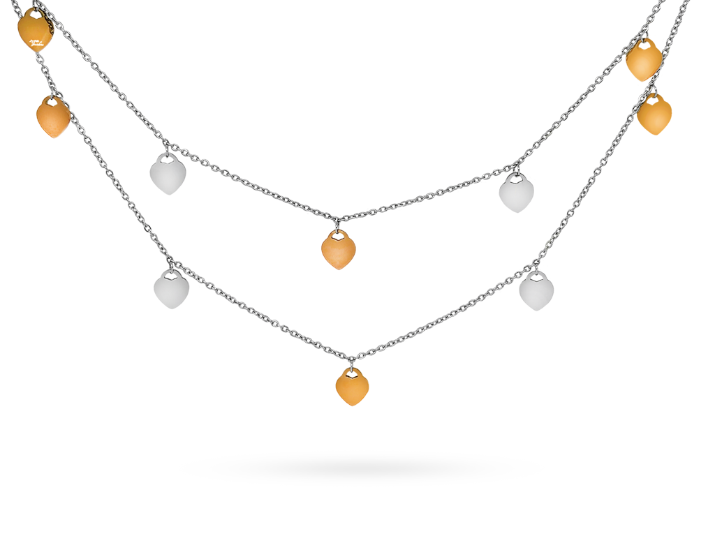 Collana a due fili con cuoricini argentati e rosati incisione personalizzata 1 per lato Collana a due fili con cuoricini argentati e rosati incisione personalizzata 1 per lato
