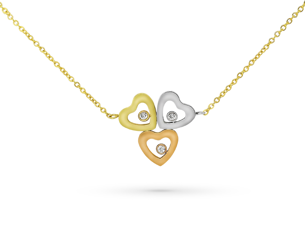 Collana con tre cuori e tre colori con 3 punti luce Collana con tre cuori e tre colori con 3 punti luce