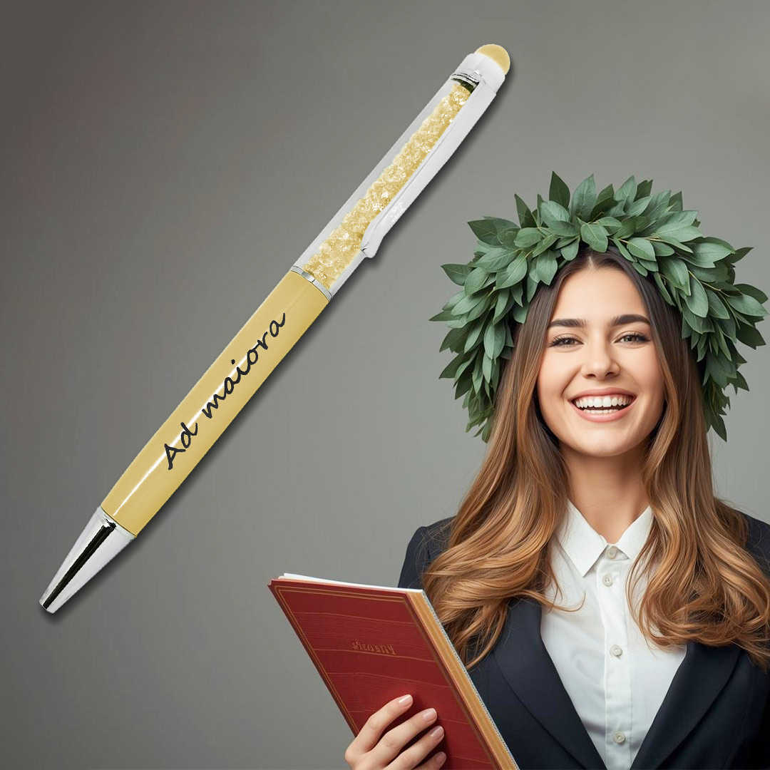 Penna per Laurea Ragazza a Sfera con Strass Incisione Personalizzata