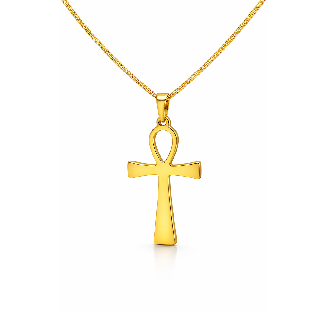 Collana Uomo Croce Egizia Dorata con Incisione Personalizzata Retro Collana Uomo Croce Egizia Dorata con Incisione Personalizzata Retro