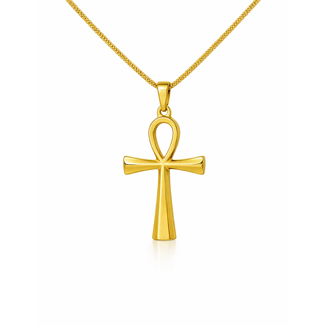 Collana Uomo Croce Egizia Dorata con Incisione Personalizzata