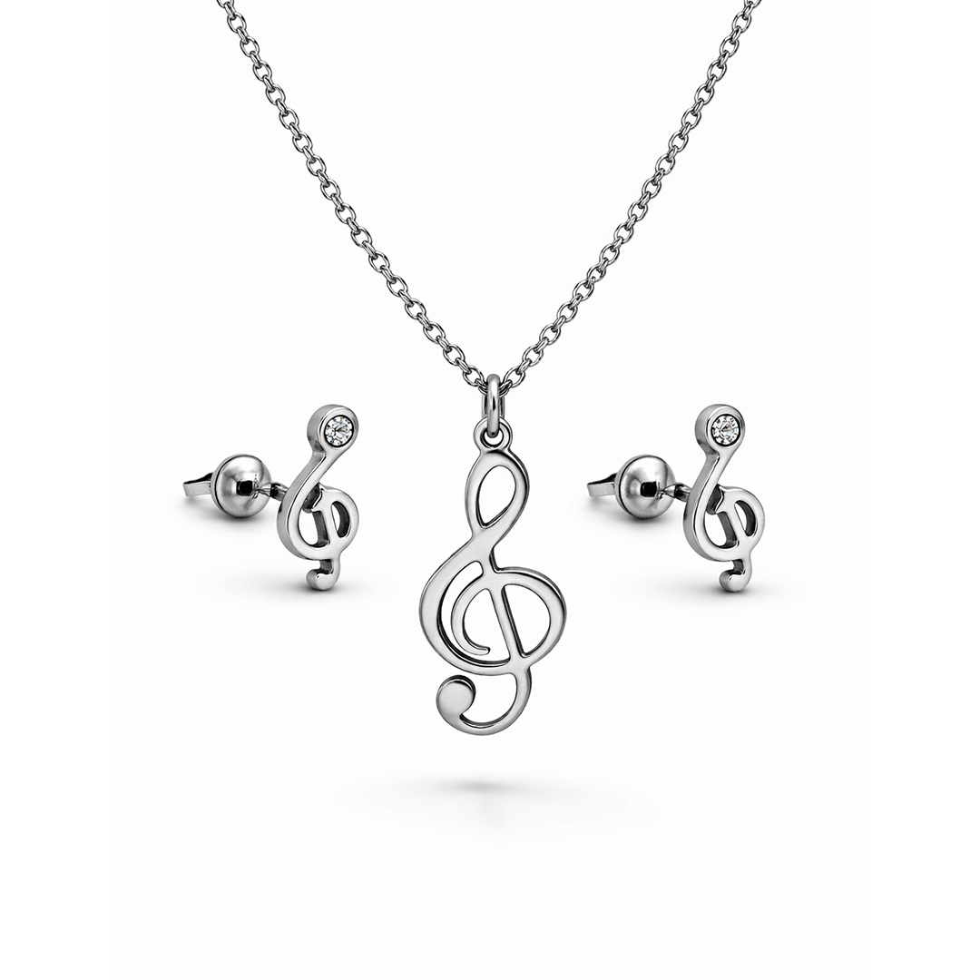 Collana e Orecchini Abbinati con Chiave di Violino