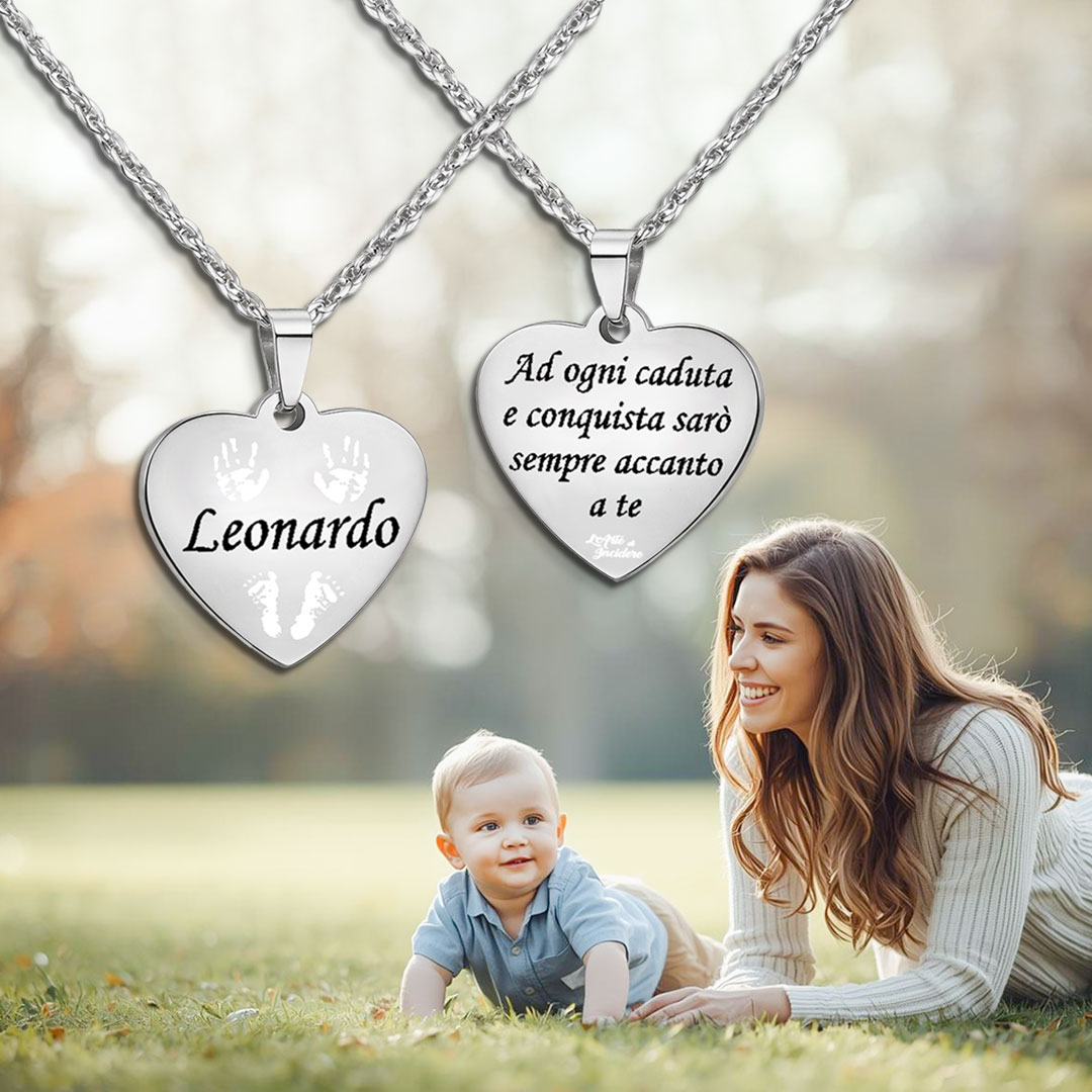 Cuore Mamma con Impronte Neonato e Dedica Retro
