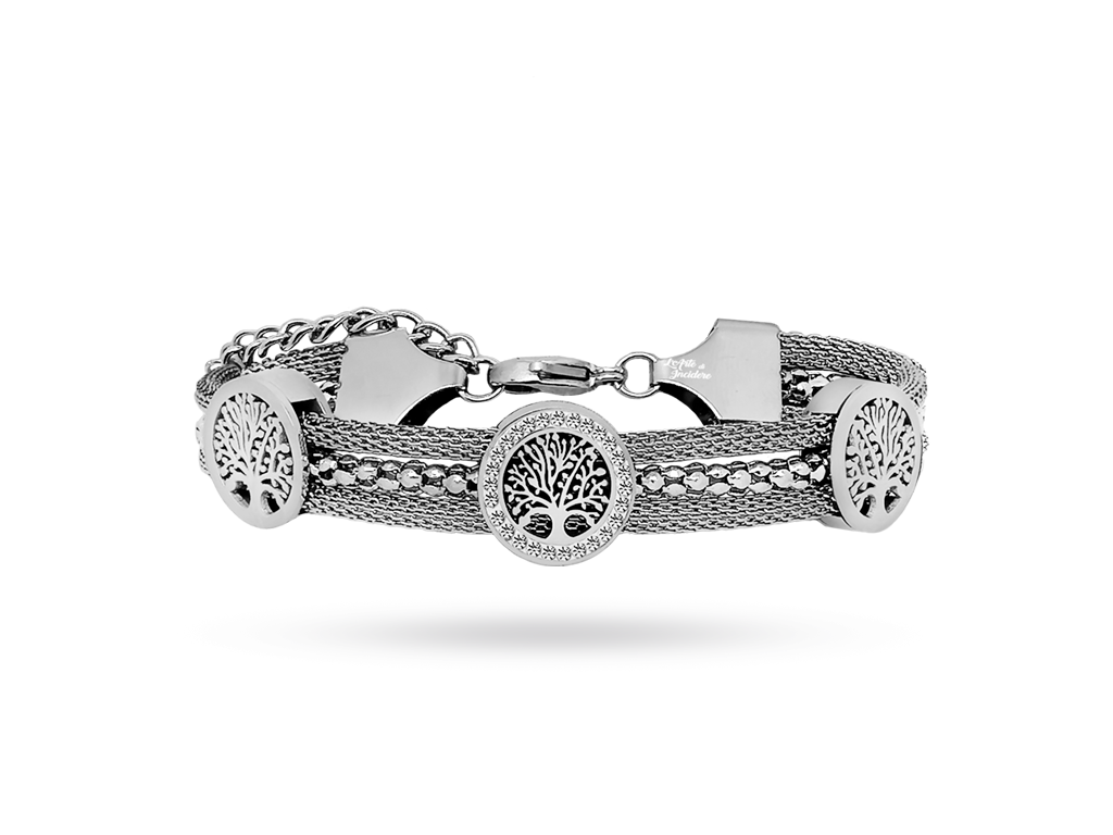 Bracciale con albero della vita 3 argentato incisione personalizzata sul retro