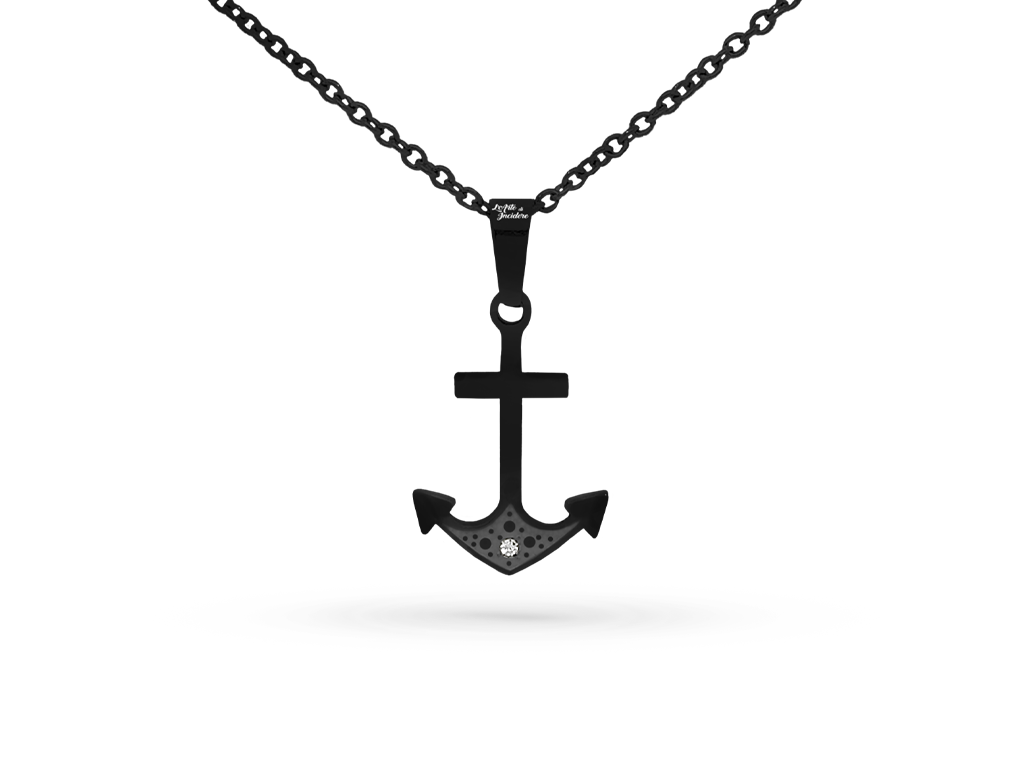 Collana ancora nera 1 incisioni personalizzata