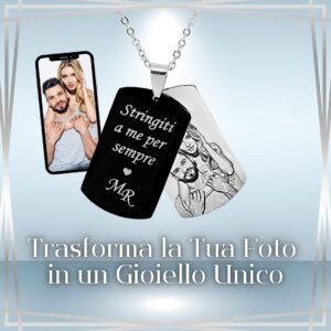 Collana Due Piastrine Foto Incisa e Dedica Collana Due Piastrine Foto Incisa e Dedica