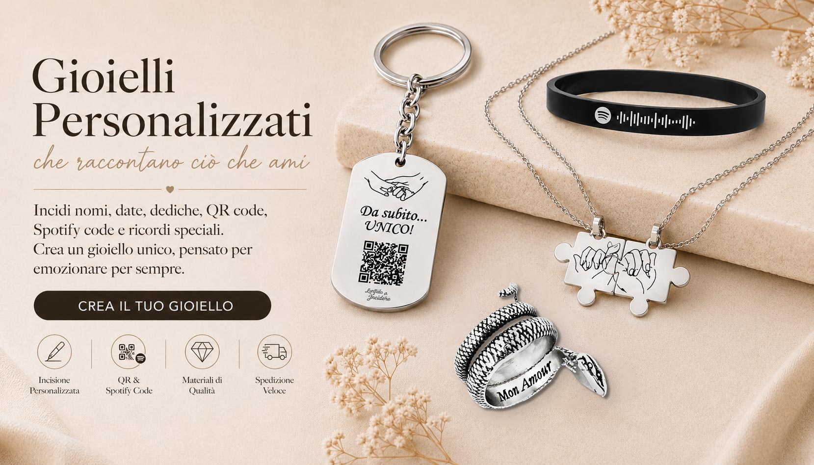Gioielli personalizzati con incisione QR code Spotify code e dediche speciali