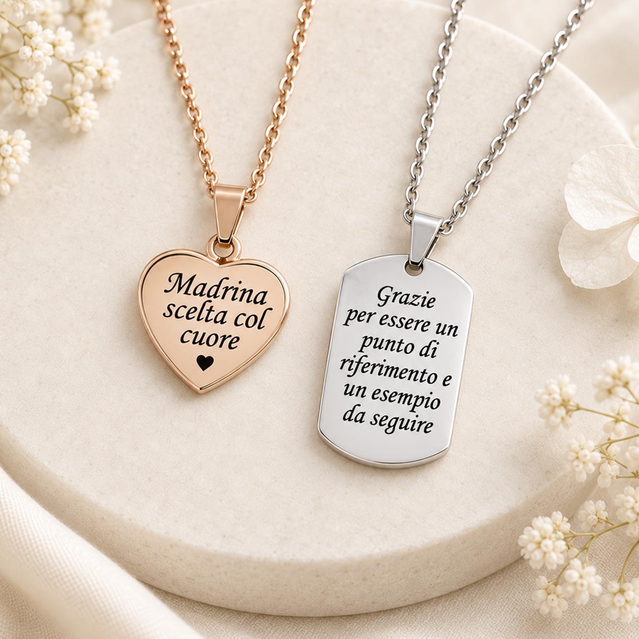 Collane personalizzate per padrino e madrina di Battesimo